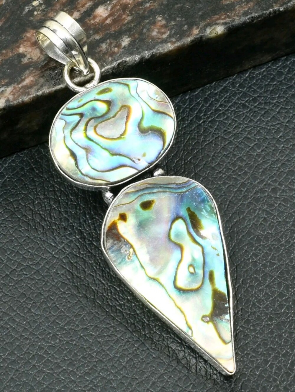 Abalone Shell Gemstone 925 Sterling Silver Antique Design Pendant Necklace